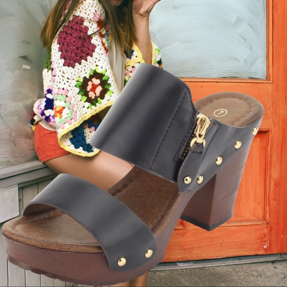 Nature Breeze Vint Black Retro Comfortable Platform Mule Heel - Picture 2 of 8